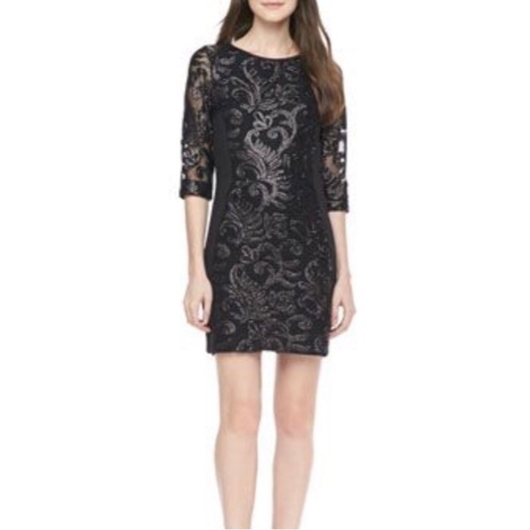 Greylin Trixie Sequined & Mesh 3/4 Sleeve Dress - Picture 1 of 9